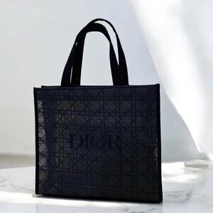 Christian Dior Beauty Makeup Black Velvet Mesh Large Tote Bag.
